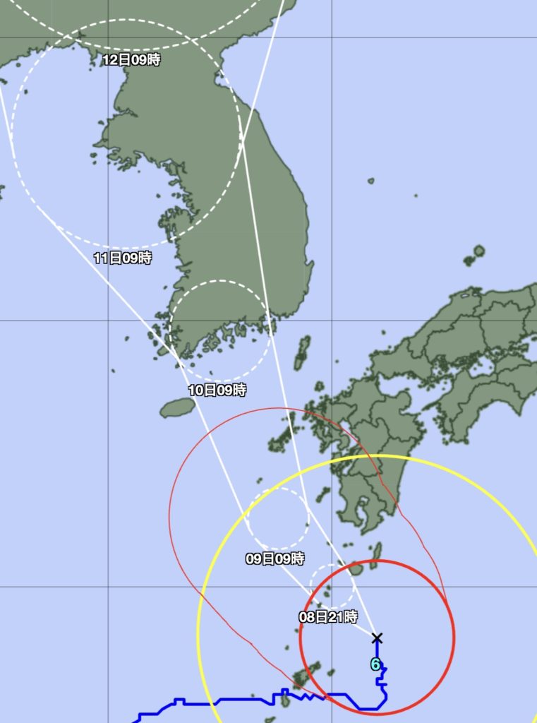 8/8時点での台風6号の進路予想（気象庁｜台風情報）
